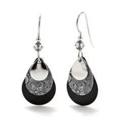 Silver Forest Black And Silver-Tone Layered Metal Teardrop Earrings