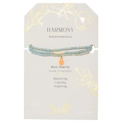 Gold, Sunstone And Blue Howlite Wrap Bracelet/Necklace With Teardrop Charm