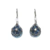 Silver Forest Blue Small Teardrop With Flower Layered Drop Earrings