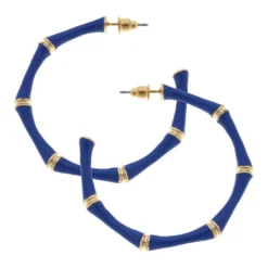 Celeste Blue Enamel Bamboo Hoop Earrings