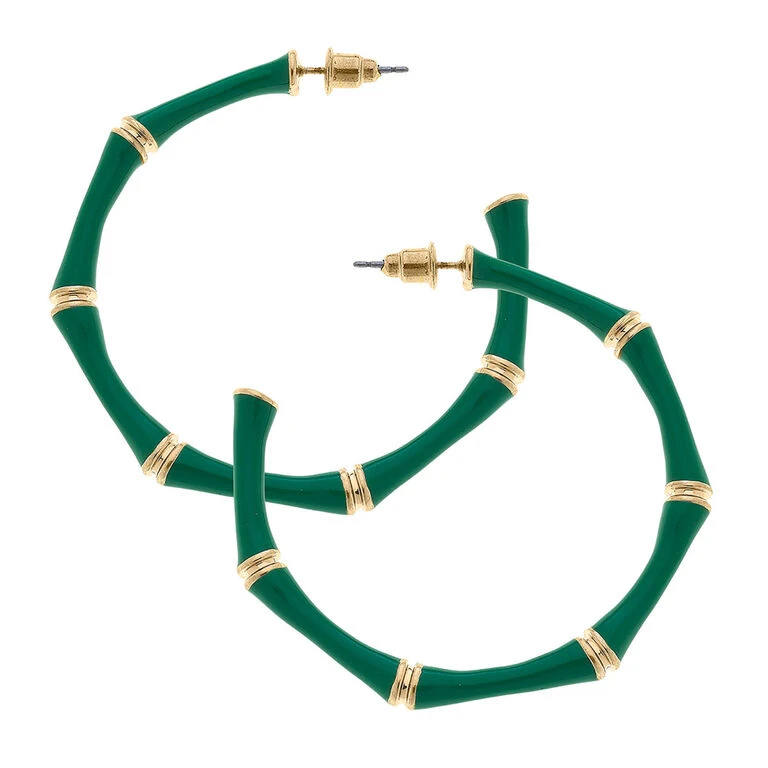 Celeste Green Enamel Bamboo Hoop Earrings 1 Celeste Green Enamel Bamboo Hoop Earrings