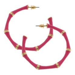 Celeste Pink Enamel Bamboo Hoop Earrings