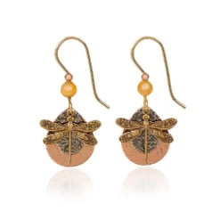 Silver Forest Dragonfly On Mixed Metal Teardrop Earrings