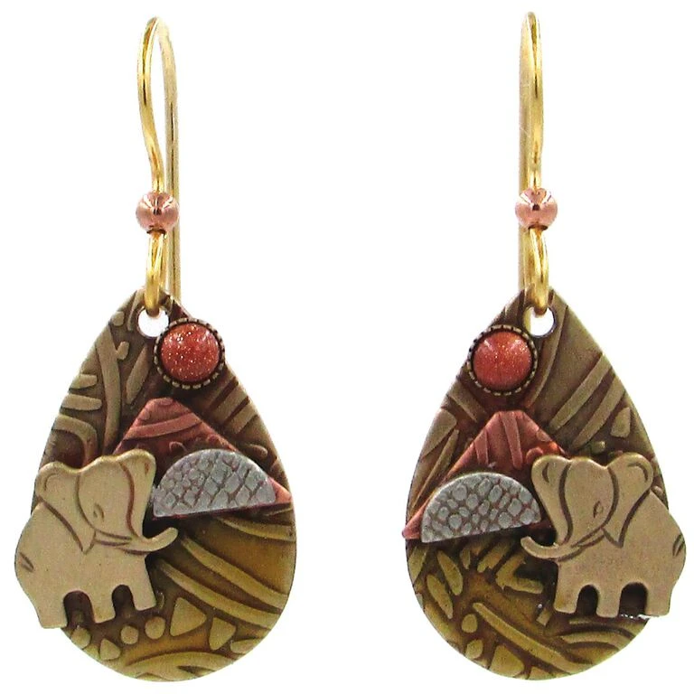 Elephant On Mixed Metal Teardrop Earrings 1 Elephant On Mixed Metal Teardrop Earrings