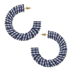 Reese Gingham Hoop Earrings, Navy Blue & White
