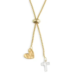 Heart And Cross Charms Giving Necklace, 35"