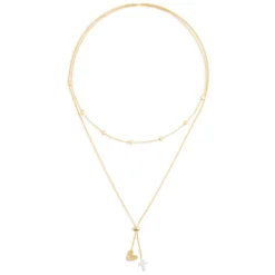 Heart And Cross Charms Giving Necklace, 35" -Hallmark Toys Shop Gold Heart and Silver Cross Charms Layered Necklace 1004440103 03