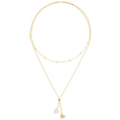 Double Heart Charms Giving Necklace, 35" -Hallmark Toys Shop Gold and Silver Heart Charms Layered Necklace 1004440102 03