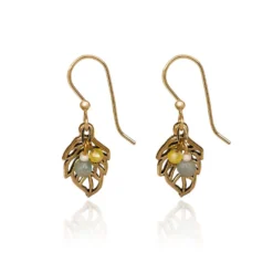 Silver Forest Gold-Tone Open Leaf Beaded Metal Drop Earrings