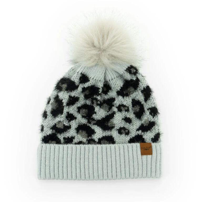 Britt’s Knits Gray Snow Leopard Women's Knit Pom Hat 1 Britt’s Knits Gray Snow Leopard Women's Knit Pom Hat