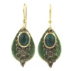 Green Stone And Filigree Layered Metal Drop Earrings