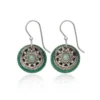 Silver Forest Green Stone And Silver-Tone Metal Flower Layered Drop Earrings