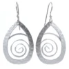 Hammered Silver Teardrop With Coil Metal Drop Earrings
