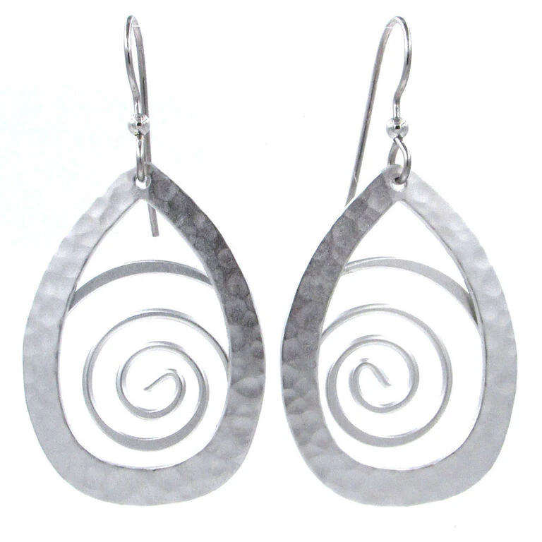 Hammered Silver Teardrop With Coil Metal Drop Earrings 1 Hammered Silver Teardrop With Coil Metal Drop Earrings