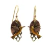 Silver Forest Hummingbird On Layered Mixed Metal Earrings