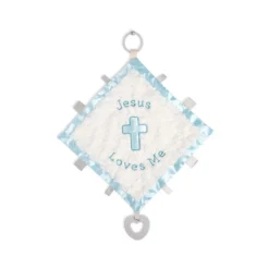 Demdaco Jesus Loves Me Blue Trim Activity Blankie