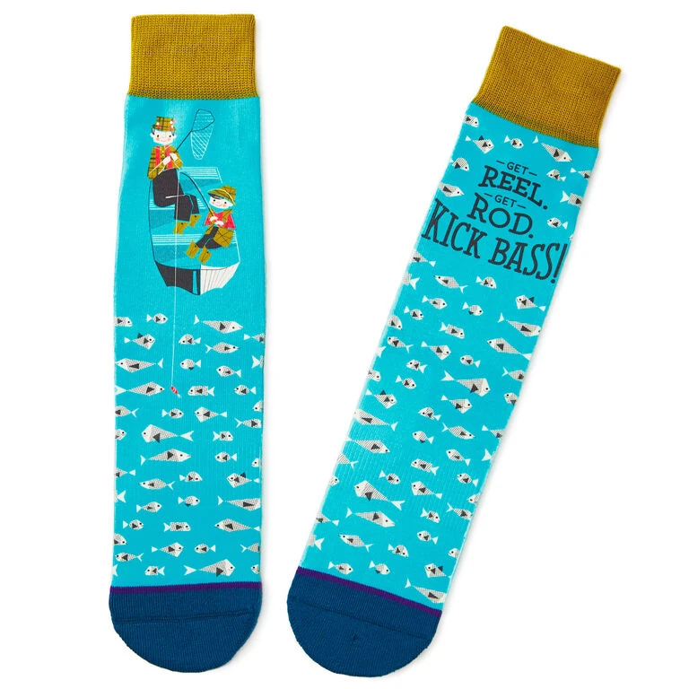 Hallmark Kick Bass Fishing Funny Crew Socks 1 Hallmark Kick Bass Fishing Funny Crew Socks