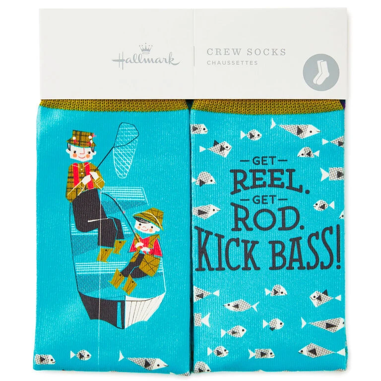 Hallmark Kick Bass Fishing Funny Crew Socks 2 Hallmark Kick Bass Fishing Funny Crew Socks - Image 2