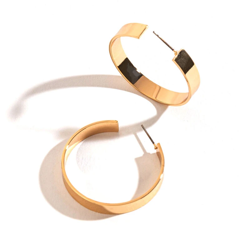 Howard's Jewelry Large Flat Gold Hoop Earrings 1 Howard's Jewelry Large Flat Gold Hoop Earrings