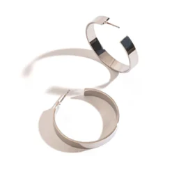 Howard's Jewelry Large Flat Silver Hoop Earrings