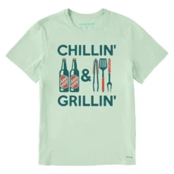 Life Is Good Chillin & Grillin Men's Light Green T-Shirt, Medium