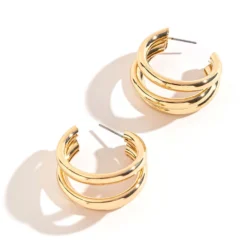 Howard's Jewelry Medium Triple Tube Gold Hoop Earrings