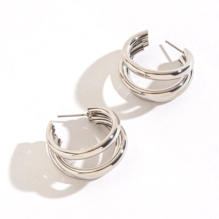Howard's Jewelry Medium Triple Tube Silver Hoop Earrings 1 Howard's Jewelry Medium Triple Tube Silver Hoop Earrings