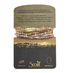 Morganite & Black Tourmaline Stone Of Love Beaded Wrap Jewelry