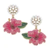 Pearl Cluster And Pink Hibiscus Drop Earrings