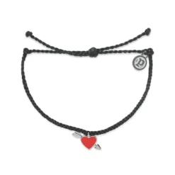 Pura Vida Lovestruck Silver Charm On Black Braided Bracelet