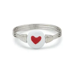 Pura Vida Silver Ring With Enamel Heart Bead, Size 6