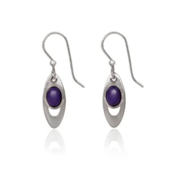Silver Forest Purple Stone And Silver-Tone Teardrop Metal Earrings
