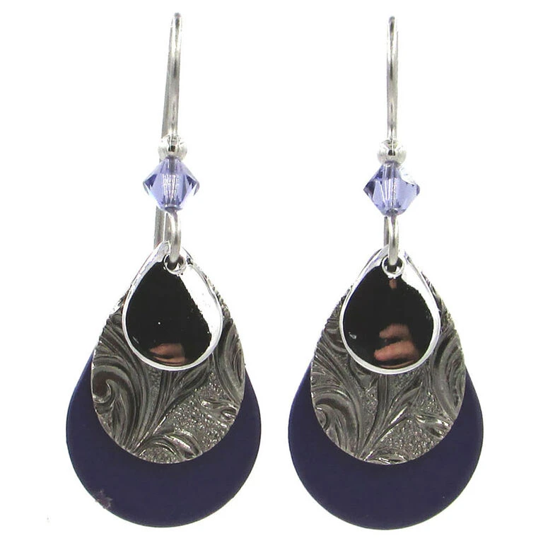 Purple And Silver Layered Metal Drop Earrings 1 Purple And Silver Layered Metal Drop Earrings