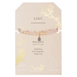 Gold, Rose Quartz And Labradorite Wrap Bracelet/Necklace With Teardrop Charm