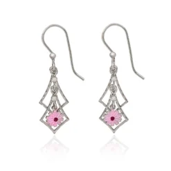 Silver Forest Silver-Tone Cascading Diamonds With Flower Dangle Earrings