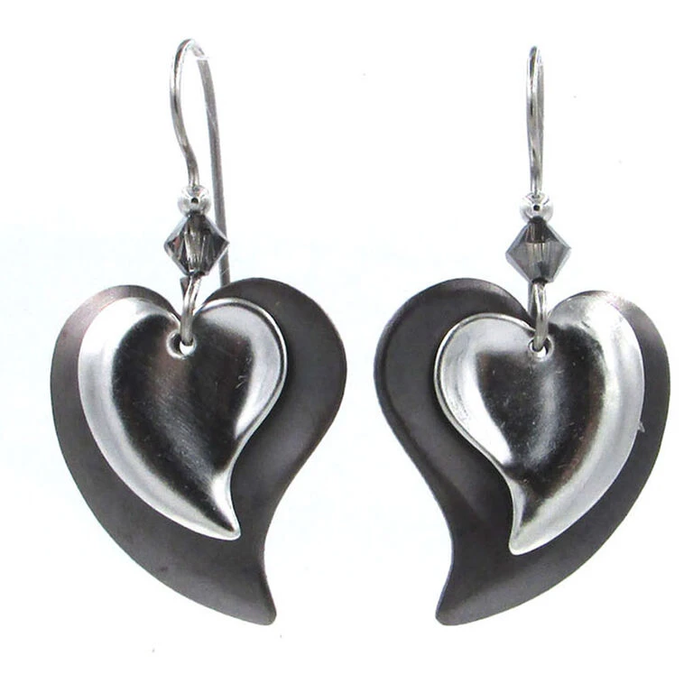Silver Modern Hearts Layered Metal Drop Earrings 1 Silver Modern Hearts Layered Metal Drop Earrings