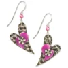Silver And Pink Hearts Layered Metal Drop Earrings