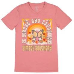 Simply Southern Be Strong And Courageous Pink T-Shirt, Medium