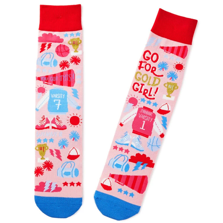 Hallmark Go For Gold, Girl Sporty Fun Crew Socks 1 Hallmark Go For Gold, Girl Sporty Fun Crew Socks