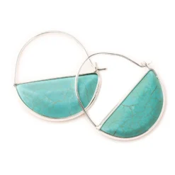 Turquoise Stone Prism Silver Hoop Earrings